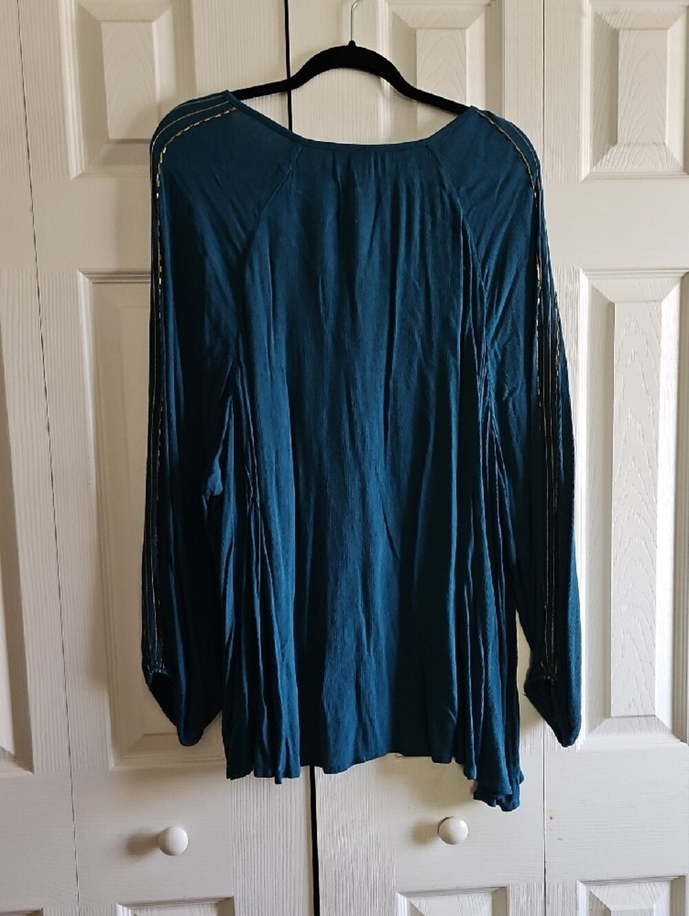 Lane Bryant Teal And Gold Sequin Long-Sleeve Tie-Front Peasant Top - Picture 4 of 4